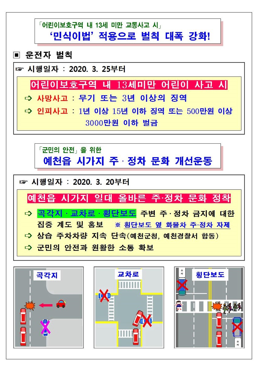 1.민식이법 시행 안내 및 예천읍 주·정차 질서 확립 안내